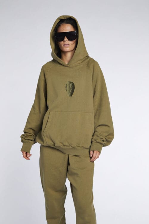 Large Embroidered Cowrie Hoodie ARMY - Image 8