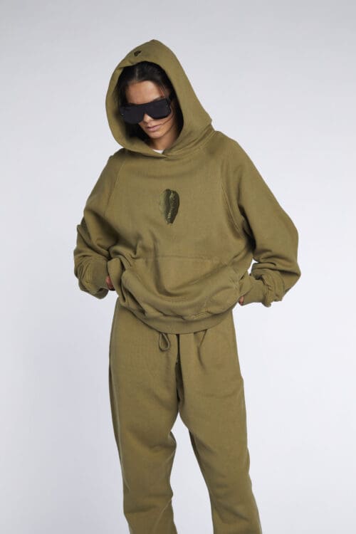 Large Embroidered Cowrie Hoodie ARMY - Image 7