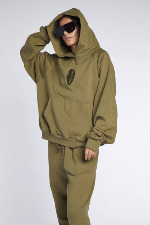 Large Embroidered Cowrie Hoodie ARMY - Image 5