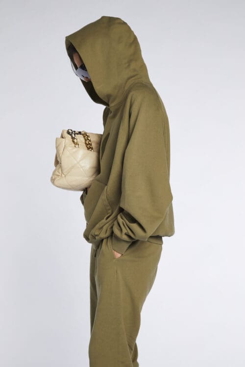 Large Embroidered Cowrie Hoodie ARMY - Image 3