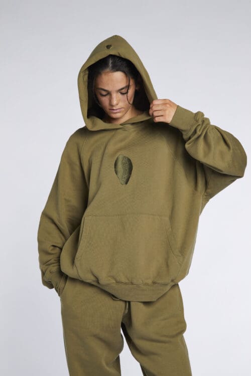 Large Embroidered Cowrie Hoodie ARMY - Image 6