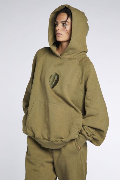 Large Embroidered Cowrie Hoodie ARMY - Image 10