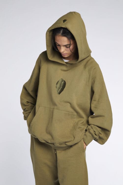 Large Embroidered Cowrie Hoodie ARMY - Image 9