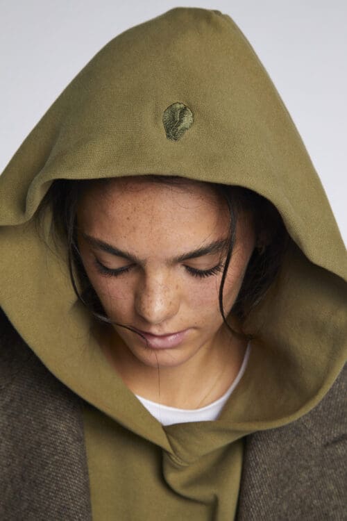 Large Embroidered Cowrie Hoodie ARMY - Image 4